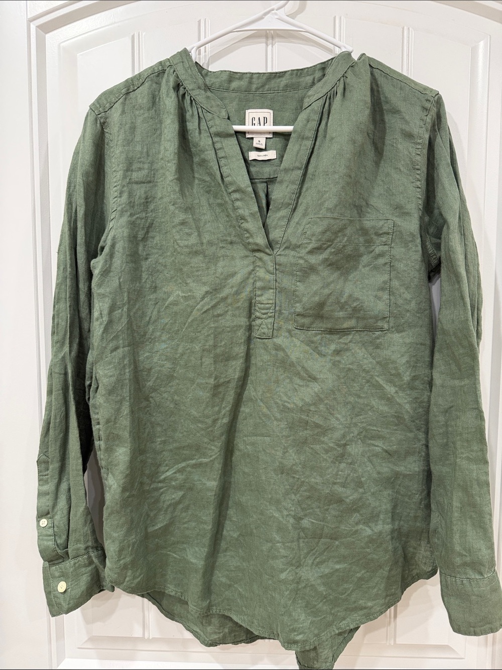NWOT GAP Olive Green V-Neck Linen Tunic Blouse